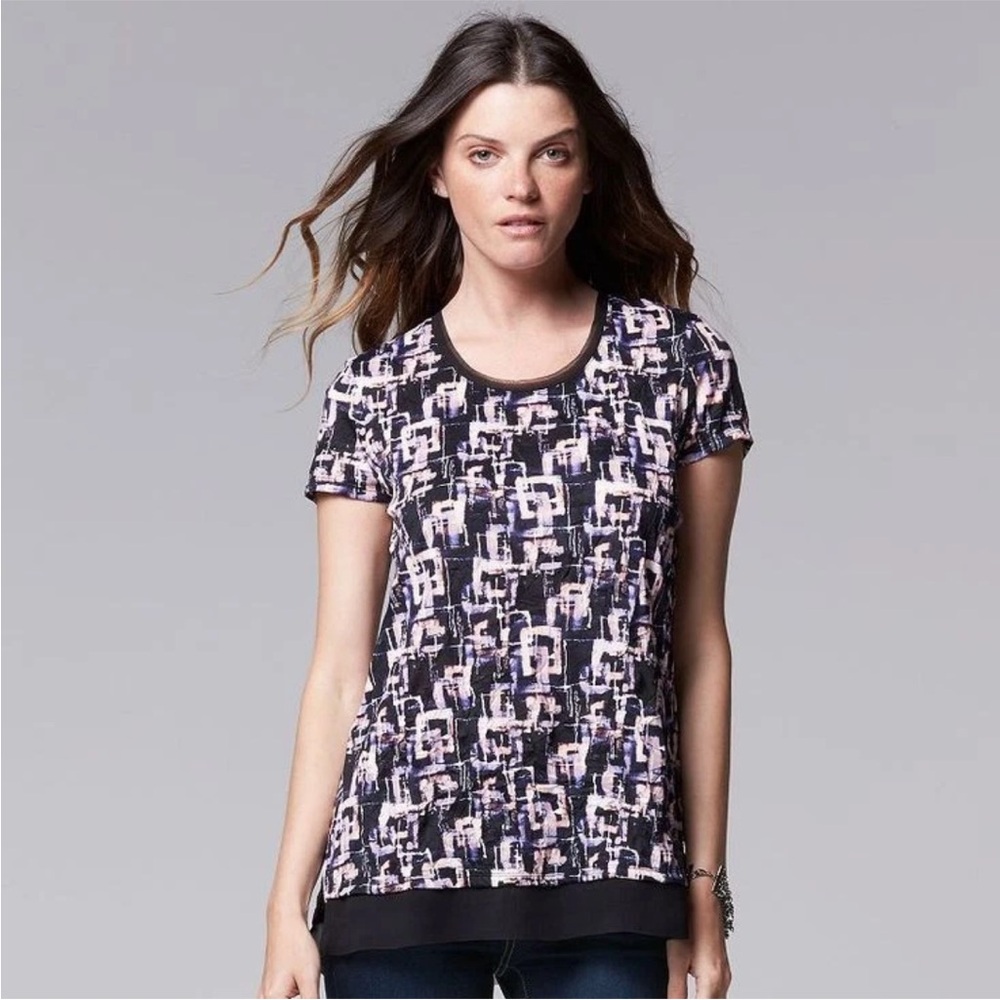 Simply Vera Vera Wang Abstract Black and Pink Tee Size L